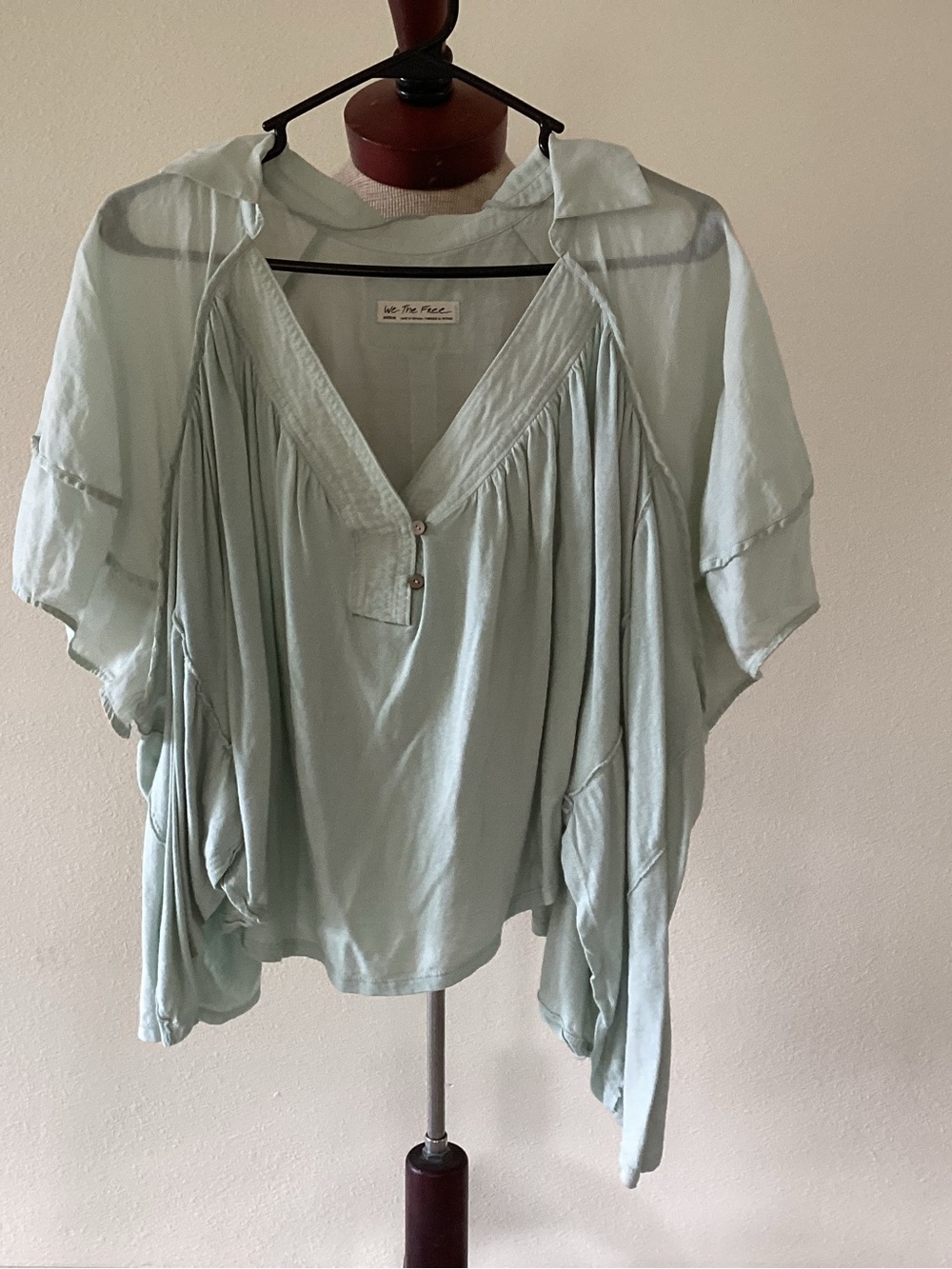 We The Free Pale Mint Green Flutter Sleeve V-Neck Blouse